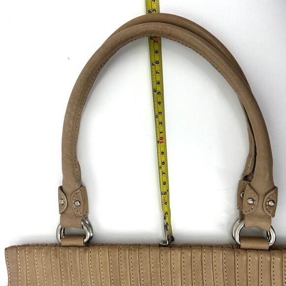 BCBG MAX AZRIA Tan Leather Handbag Purse Satchel with Double Handle - Picture 6 of 10